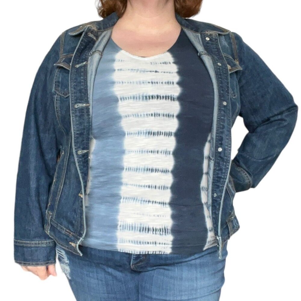 Christiana Zimm Blue‎ Jean Jacket Stretch 1X Plus Western Yolk Boho Casual